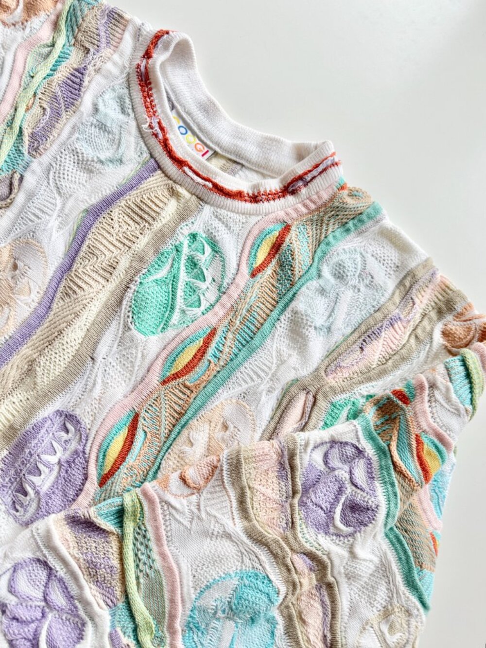 Vintage 90's COOGI White Pastel Easter Egg Cotton Knit Sweater, Size S - Picture 4 of 11